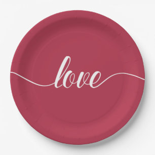 Love Valentine's Day Typography Paper Plate