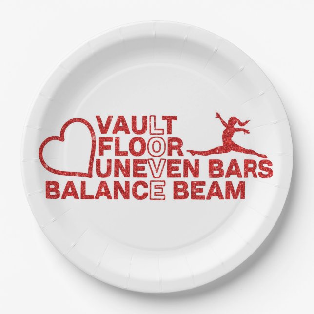 Love Vault Floor Uneven Bars Balance Beam Paper Plate (Front)