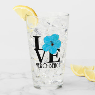 LOVE Vero Beach Blue Hibiscus Glass