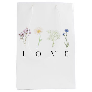 LOVE Vertical Floral Wall Art – Romantic Botanical Medium Gift Bag