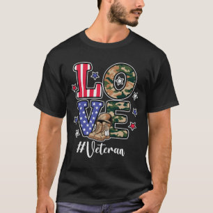LOVE Veteran Patriotic Flag Camouflage Military T-Shirt
