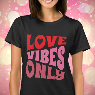 Love Vibes Only Typography Red Pink Mauve Retro T-Shirt