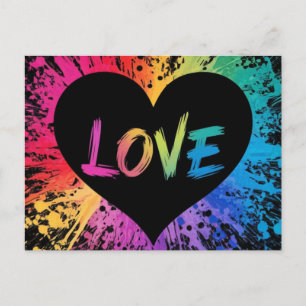 Love vibrant and colourful splatter pattern postcard