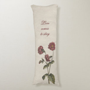 Love vintage floral, beige with romantic text  body cushion