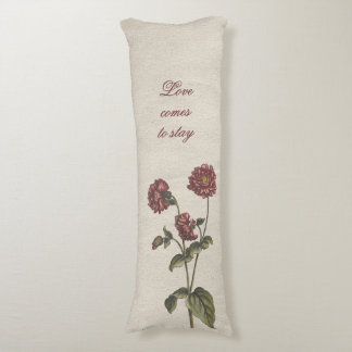 Love vintage floral, beige with romantic text  body cushion