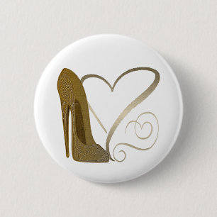 Love Vintage Stiletto Shoe Art and Hearts 6 Cm Round Badge
