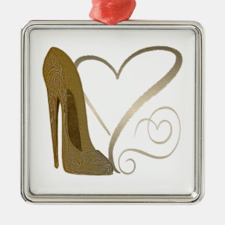 Love Vintage Stiletto Shoe Art and Hearts Christmas Ornament