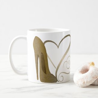 Love Vintage Stiletto Shoe Art and Hearts Coffee Mug