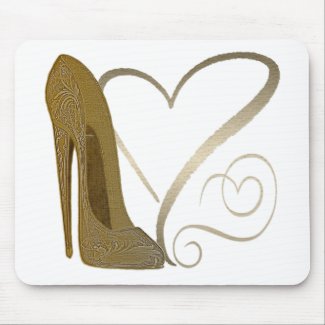 Love Vintage Stiletto Shoe Art and Hearts Mouse Mat