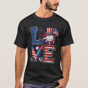 LOVE Volleyball Fireworks American 4th Of July T-Shirt