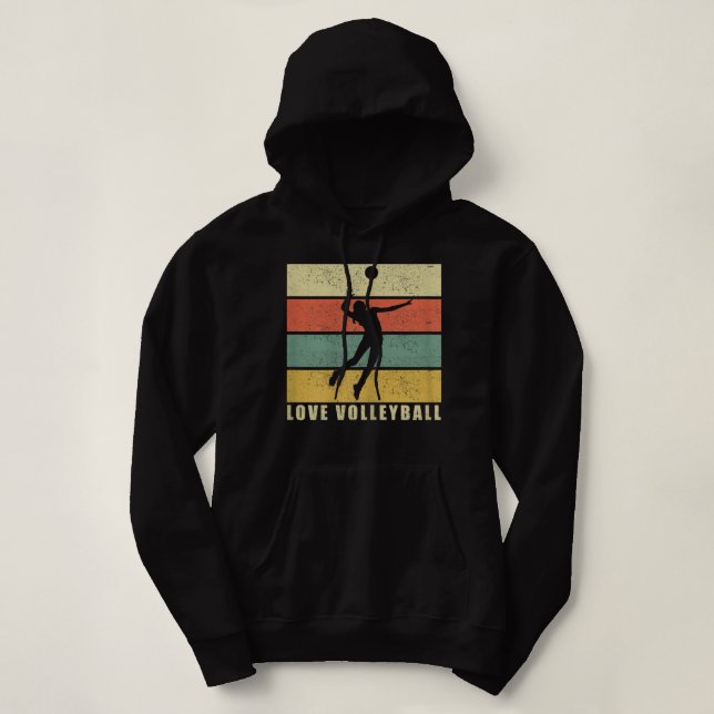 Love volleyball girl vintage retro 610 hoodie (Design Front)