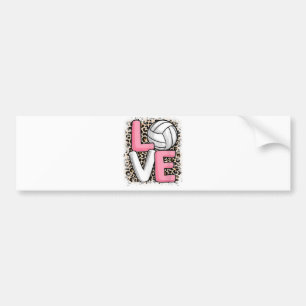 Love Volleyball Leopard Print Women Girls Volleyba Bumper Sticker