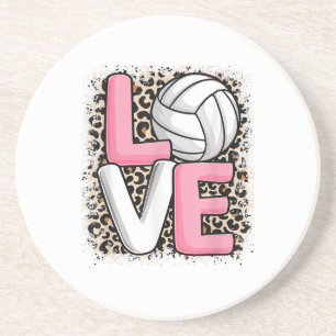 Love Volleyball Leopard Print Women Girls Volleyba Coaster