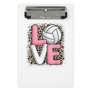 Love Volleyball Leopard Print Women Girls Volleyba Mini Clipboard