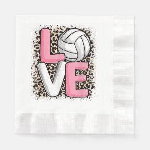 Love Volleyball Leopard Print Women Girls Volleyba Napkin