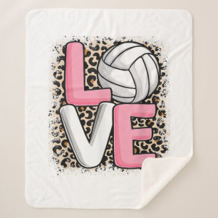 Love Volleyball Leopard Print Women Girls Volleyba Sherpa Blanket