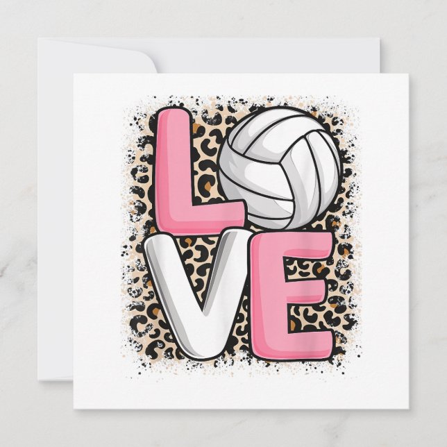 Love Volleyball Leopard Print Women Girls Volleyba Thank You Card (Front)