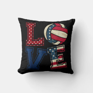 LOVE Volleyball Lover USA Flag Patriotic th Of Jul Cushion