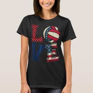 LOVE Volleyball Lover USA Flag Patriotic th Of Jul T-Shirt