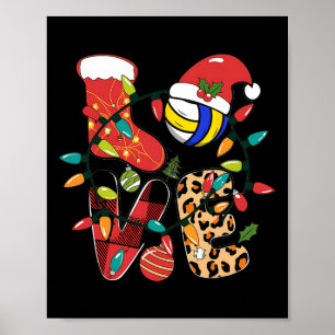 Love Volleyball Santa Claus Christmas Buffalo Plai Poster