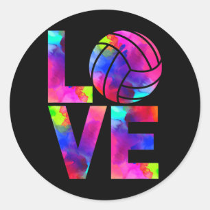 Love Volleyball Watercolor Girl Team Tournament Classic Round Sticker