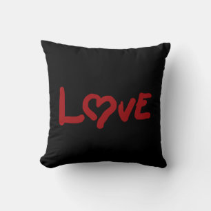 Love w/heart-Two sided Black & White with red Text Cushion