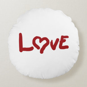 Love w/heart-Two sided Black & White with red Text Round Cushion