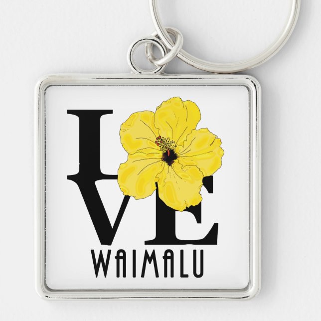 LOVE Waimalu Hawaii Yellow Hibiscus Key Ring (Front)