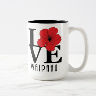 LOVE Waipahu Hawaii Red Hibiscus 15oz Two-Tone Coffee Mug