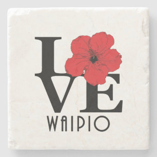 LOVE Waipio Hawaii Red Hibiscus  Stone Coaster