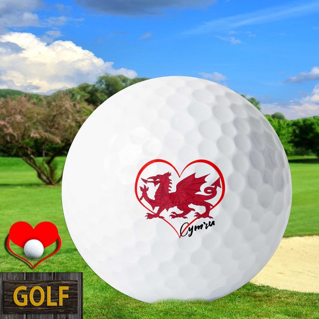 Love Wales Golf Balls, Welsh flag, Cymru Heart Golf Balls (Creator Uploaded)