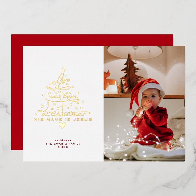 Love Was Born Tree Foil Christmas Card (Front/Back)