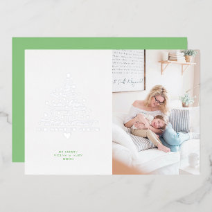 Love Was Born Tree Foil Christmas Card