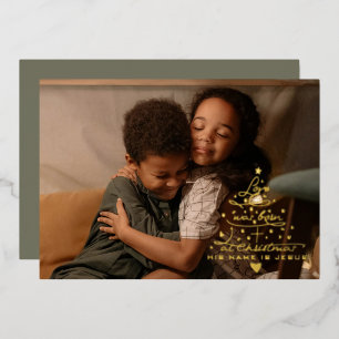 Love Was Born Tree Foil Christmas Card