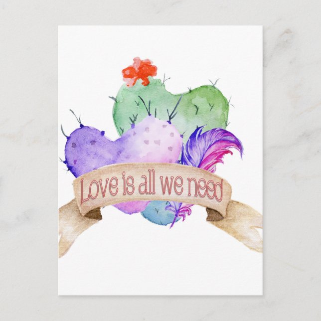 Love Watercolor Cacti Postcard (Front)