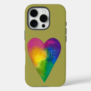 "LOVE" Watercolor Heart iPhone 16 Pro Case