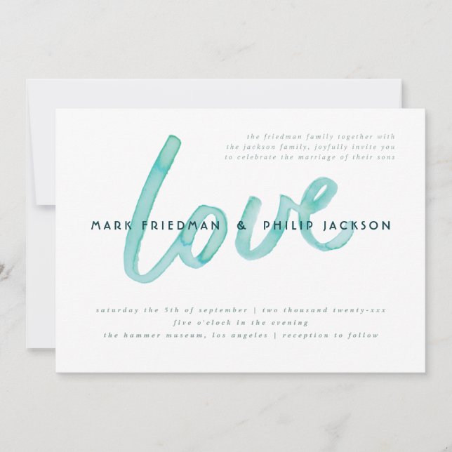 Love Watercolor Modern Gay Wedding Invitations (Front)