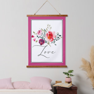 Love watercolor red floral hanging tapestry