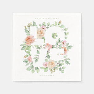 LOVE Watercolor Roses and Greenery Spring Wedding Napkin