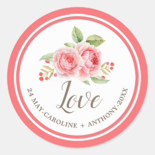 Love. Watercolor Roses Wedding Stickers