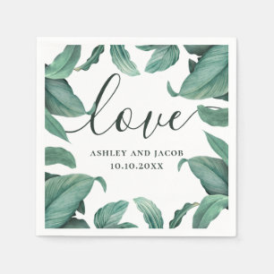 Love. Watercolor tropical greenery script wedding Napkin