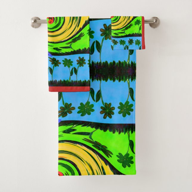 Love Wave: Floral Sunset Serenity Beach Themed Art Bath Towel Set (Insitu)