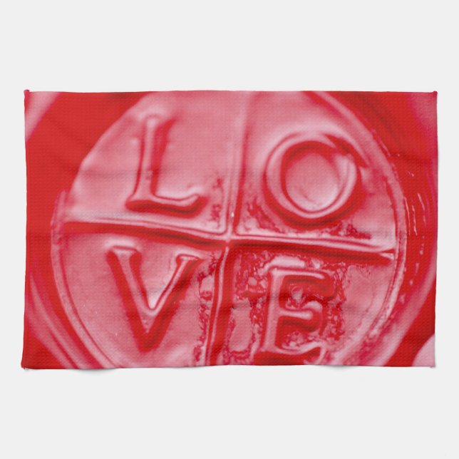 LOVE wax seal, Valentine, red, glossy, kitchen Tea Towel (Horizontal)