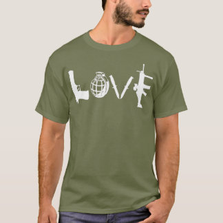 LOVE Weapons Guns Grenades Knives Assault Rifle T-Shirt