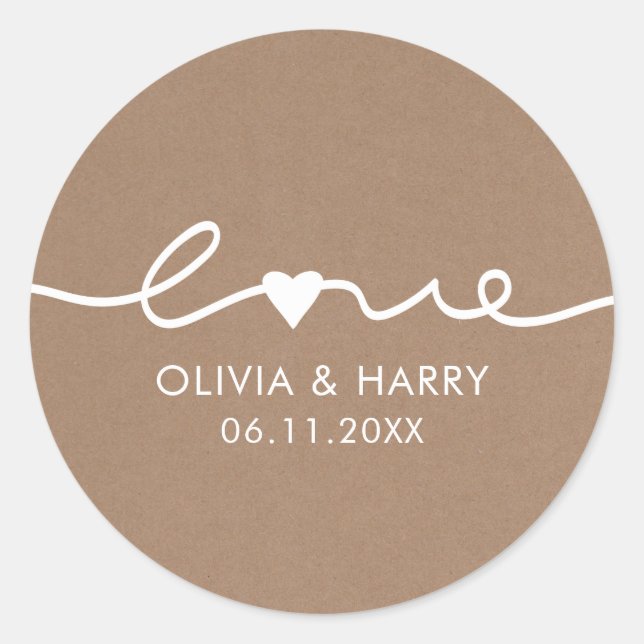 Love Wedding Favour Stickers | Rustic Kraft (Front)