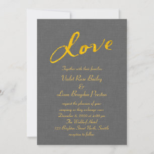 Love Wedding Invitation on Grey Linen