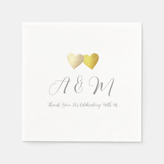 Love Wedding Napkin . faux gold hearts (Front)
