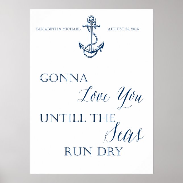 Love Wedding or Anniversary sign, nautical style Poster (Front)