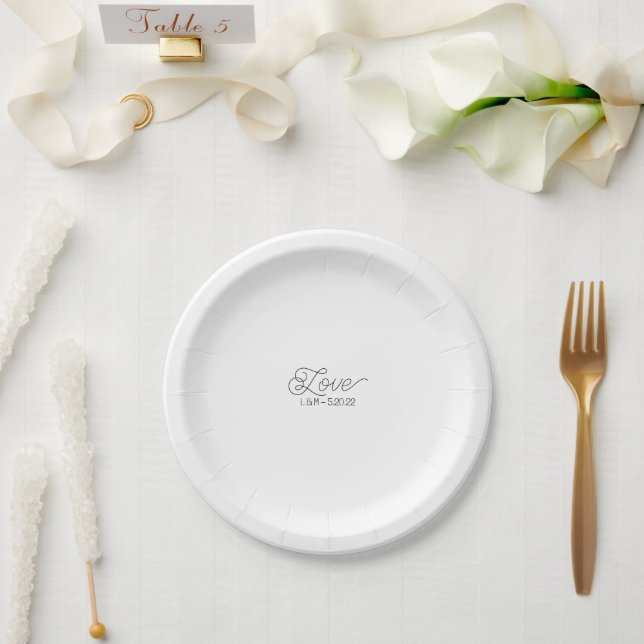 "Love" Wedding Paper Plates, White Paper Plates (Wedding)
