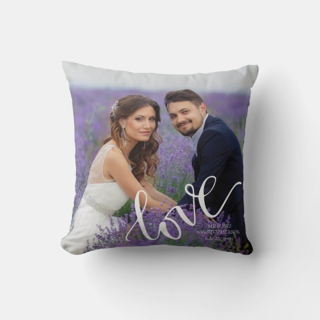 LOVE Wedding Photo Monogram Keepsake Cushion (Front)